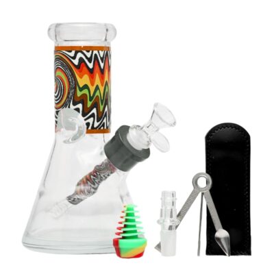 8" Squiggle Rainbow Pattern 6-in-1 Glass Bong Kit