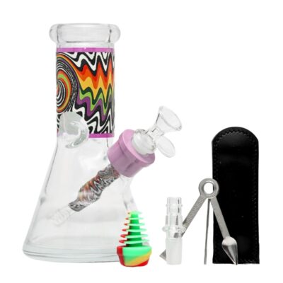 8" Squiggle Rainbow Pattern 6-in-1 Glass Bong Kit - (Purple)