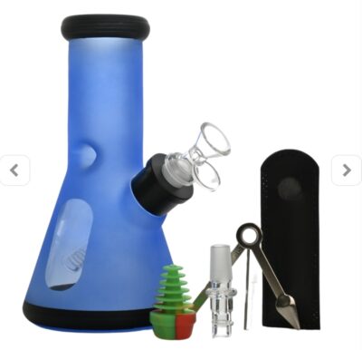 8" Squiggle Rainbow Pattern 6-in-1 Glass Bong Kit - BLUE - 8" Frosted 6-in-1 Glass Bong Kit